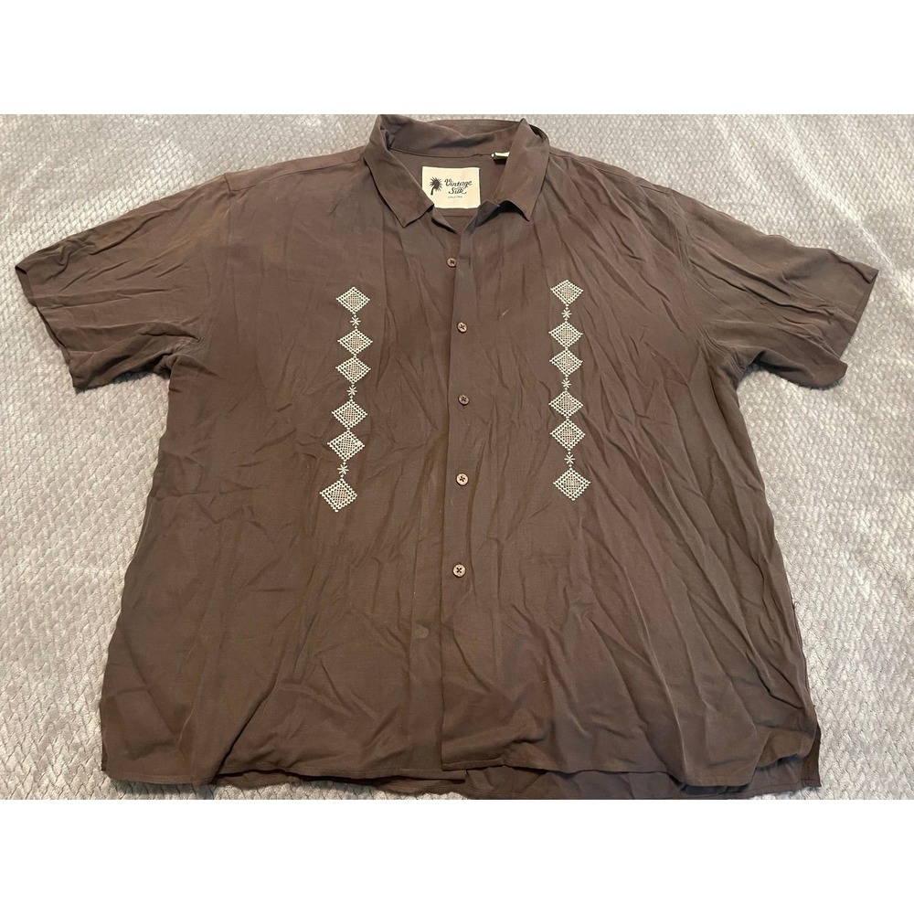 Vintage Silk Mens Short Sleeve Button Down Silk Shirt - size XXL